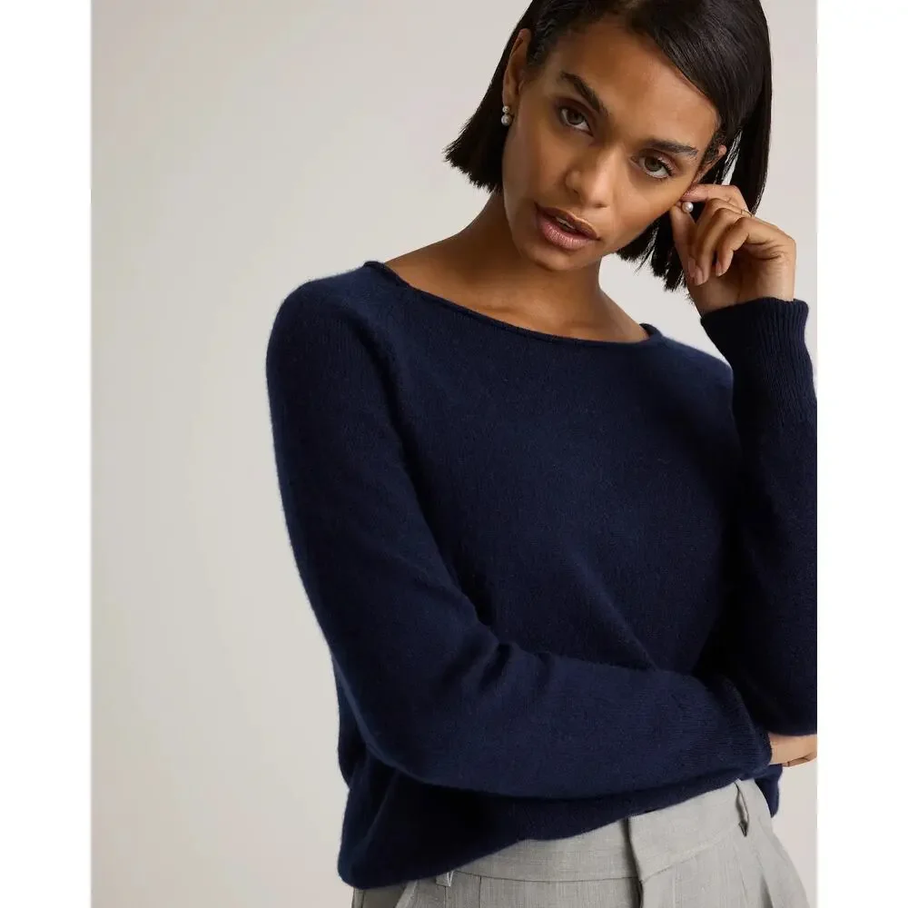 Quince Mongolian Cashmere Boatneck Sweater Navy Size L NWT Quiet Luxury - Picture 2 of 12